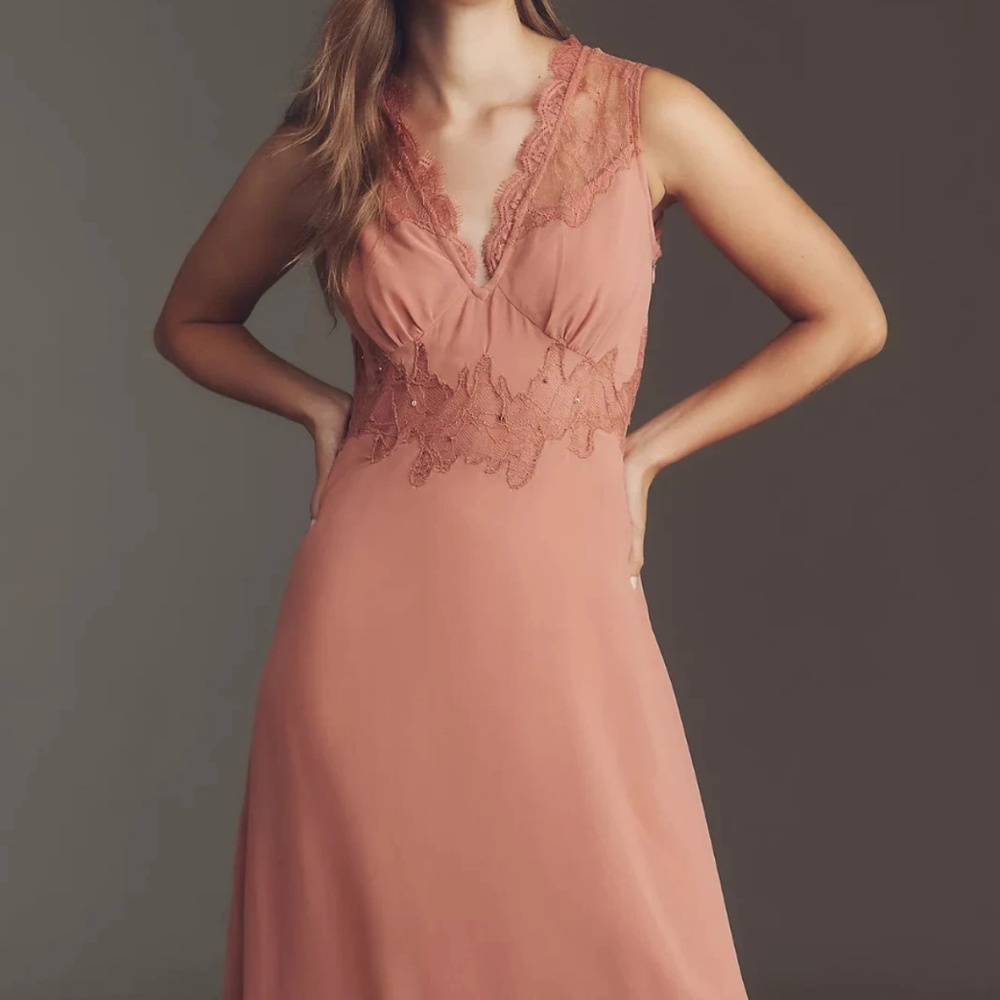 By Anthropologie V-Neck Lace-Panel Maxi Dress M - Picture 5 of 5